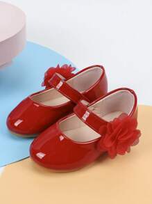 Baby Floral Appliques Decor Mary Jane Flats For Outdoor - Red - View 7