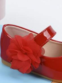 Baby Floral Appliques Decor Mary Jane Flats For Outdoor - Red - View 8