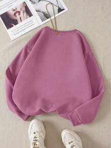 INAWLY 纯色保暖内衬卫衣，长袖上衣，毕业季、返校季、毕业季、教师节女款，返校季套头衫，秋季卫衣 - 紫丁香色 - 查看 2