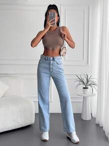 Cottnline Cao eo Quần legging thẳng - Rửa nhẹ - Xem 5