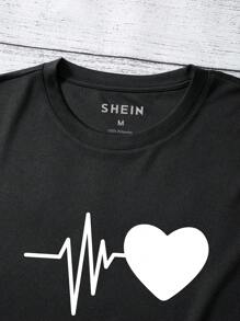 Hombres Camiseta con estampado de corazón - Negro - Ver 4