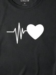 Hombres Camiseta con estampado de corazón - Negro - Ver 5