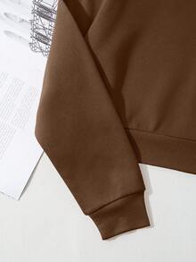 SHEIN Essnce 素色加絨內裏短款運動衫 - 咖啡棕 - 查看 3