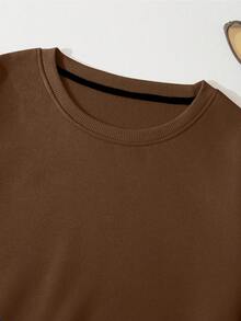 SHEIN Essnce 素色加絨內裏短款運動衫 - 咖啡棕 - 查看 4