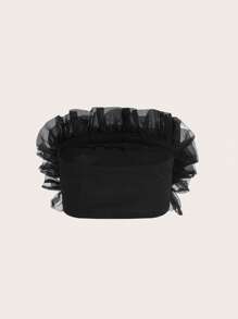 Aveloria Rosie Ruffle Trim Mesh Overlay Top Cute Funny Shirts  - Black - View 2