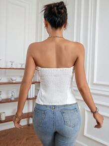 Aveloria 前拉鏈不對稱下擺抹胸上衣 - 白色 - 查看 2