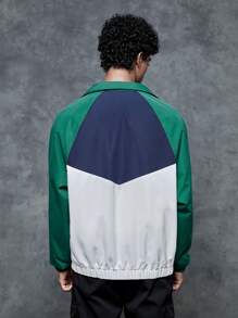 Manfinity Unisex 1pc Letter Patchwork Color Block Raglan Sleeve Loose Fit Zip Up Jacket