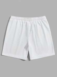 ROMWE MEN Anime 男士標語和人物圖案腰部抽繩短褲 - 白色 - 查看 2