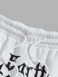 ROMWE MEN Anime 男士標語和人物圖案腰部抽繩短褲 - 白色 - 查看 4