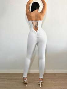SHEIN SXY Solid Cut Out Backless Tube Unitard Jumpsuit - White - View 5
