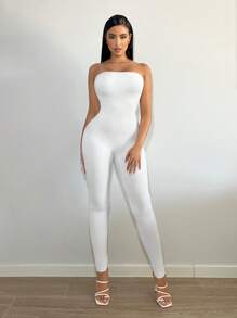 SHEIN SXY Solid Cut Out Backless Tube Unitard Jumpsuit - White - View 2