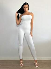 SHEIN SXY Solid Cut Out Backless Tube Unitard Jumpsuit - White - View 4