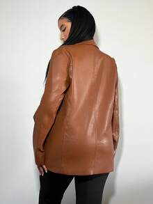 SHEIN SXY Lapel Neck PU Blazer - Brown - View 2