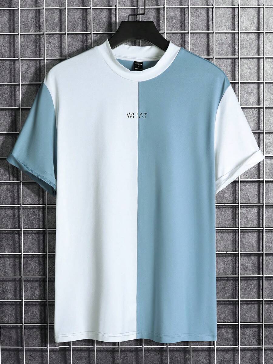 Manfinity Homme Nam Đồ họa Chữ cái Hai âm Áo thun - Xanh và trắng - Xem 1