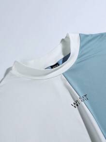 Manfinity Homme Nam Đồ họa Chữ cái Hai âm Áo thun - Xanh và trắng - Xem 4