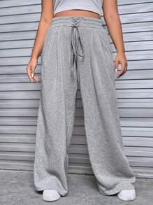 SHEIN EZwear Plus Lace Up Front Joggers - Grey - View 1