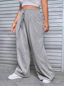 SHEIN EZwear Plus Lace Up Front Joggers - Grey - View 4