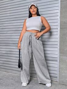 SHEIN EZwear Plus Lace Up Front Joggers - Grey - View 5