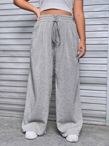 SHEIN EZwear Plus Lace Up Front Joggers - Grey - View 6