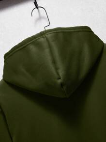 Manfinity Dauomo 男士袋鼠口袋抽繩加絨內裏連帽衫 - 軍綠色 - 查看 4