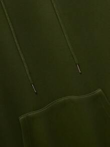 Manfinity Dauomo 男士袋鼠口袋抽繩加絨內裏連帽衫 - 軍綠色 - 查看 5