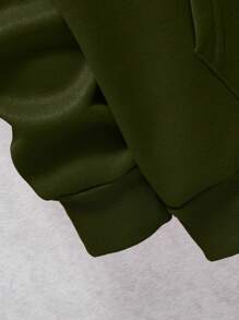 Manfinity Dauomo 男士袋鼠口袋抽繩加絨內裏連帽衫 - 軍綠色 - 查看 6