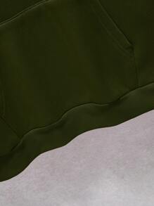 Manfinity Dauomo 男士袋鼠口袋抽繩加絨內裏連帽衫 - 軍綠色 - 查看 8