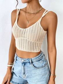 SHEIN Essnce Chất rắn Ngắn Cami Knit Top - Màu be - Xem 5