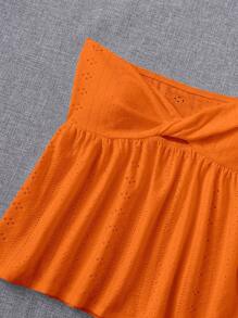 SHEIN EZwear Twist Front Peplum Tube Top - Orange - View 3