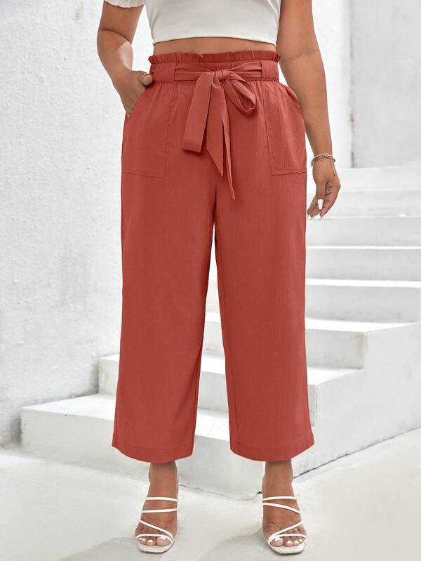 SHEIN Frenchy Plus Paperbag Waist Belted Trousers