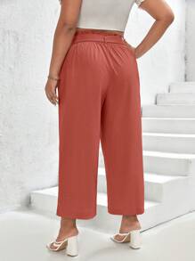 SHEIN Frenchy 大碼紙袋腰腰帶長褲 - 藕粉色 - 查看 2