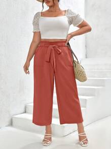 SHEIN Frenchy 大碼紙袋腰腰帶長褲 - 藕粉色 - 查看 3