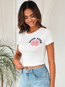 EURMUSE 花卉和字母圖案T恤 - 白色 - 查看 5