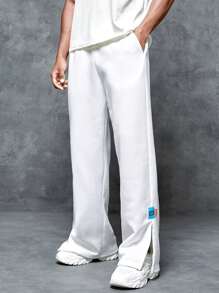 SWAVVY 1入組字母補丁細節下擺開叉腰部抽繩闊腿衛褲 - 白色 - 查看 3