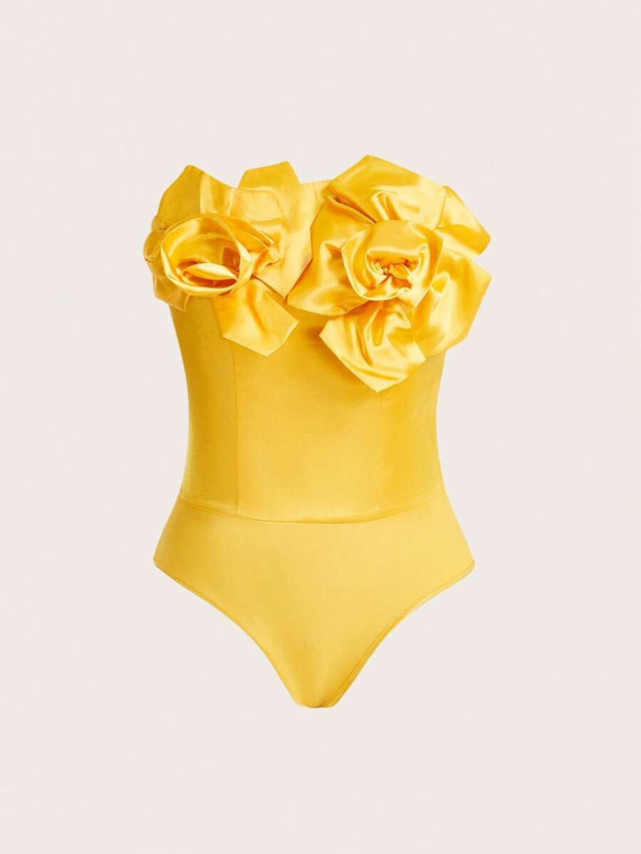 GENKIRA Stereo Flower Tube Bodysuit - Yellow - View 1