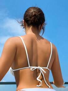 Parte superior de bikini con anillos, para verano y vacaciones en la playa - Blanco - Ver 2