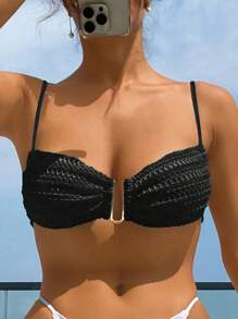 金属细节比基尼上衣 夏季 - 黑色 - 查看 7