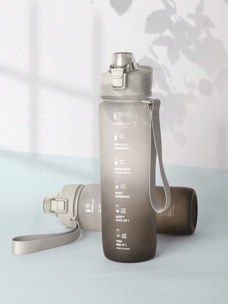 SHEIN 1Pc Sports Water Bottle, Leak-Proof Motivational Water Bottle With Time Marker Christmas For Holiday Gift Giving - Grey - View 1