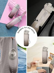 SHEIN 1Pc Sports Water Bottle, Leak-Proof Motivational Water Bottle With Time Marker Christmas For Holiday Gift Giving - Grey - View 5