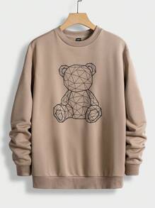 Manfinity RebelGame Áo nỉ thường ngày in hình gấu cỡ lớn cho nam - Màu Khaki - Xem 1