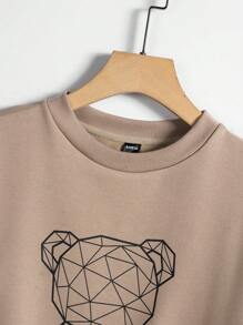 Manfinity RebelGame Áo nỉ thường ngày in hình gấu cỡ lớn cho nam - Màu Khaki - Xem 4