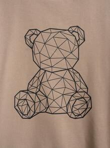 Manfinity RebelGame Áo nỉ thường ngày in hình gấu cỡ lớn cho nam - Màu Khaki - Xem 5