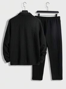 Manfinity VCAY 男式字母拼贴高领卫衣和抽绳腰裤，秋季服装 - 黑色 - 查看 2