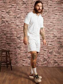 Manfinity NiteLyfe 男士滿版羽毛印花POLO衫