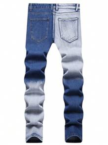 Men Colour-block Ripped Frayed Bleach Wash Jeans - Medium Wash - View 2