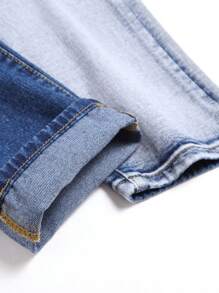 Men Colour-block Ripped Frayed Bleach Wash Jeans - Medium Wash - View 4