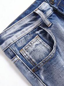 Men Colour-block Ripped Frayed Bleach Wash Jeans - Medium Wash - View 7