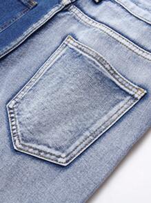Men Colour-block Ripped Frayed Bleach Wash Jeans - Medium Wash - View 8