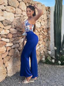 SHEIN SXY 熱帶圖案腰帶吊帶連體褲 - 彩色 - 查看 4