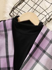 Sparklyn 女大童格紋圖案腰帶外套馬甲&素色T恤&緊身打底褲 - 彩色 - 查看 5
